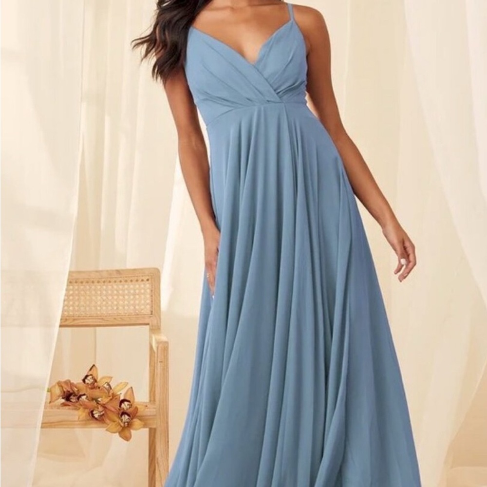 Lulus All About Love Slate Blue Maxi Dress Sz Small